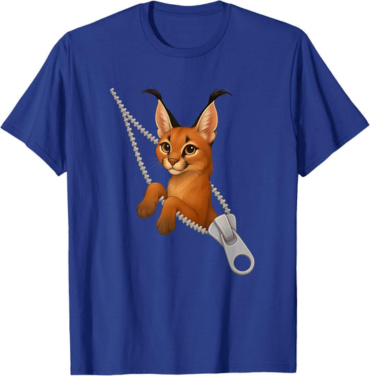 Funny Caracal Cat Cute Zipper T-Shirt - T-Shirt | Royal
