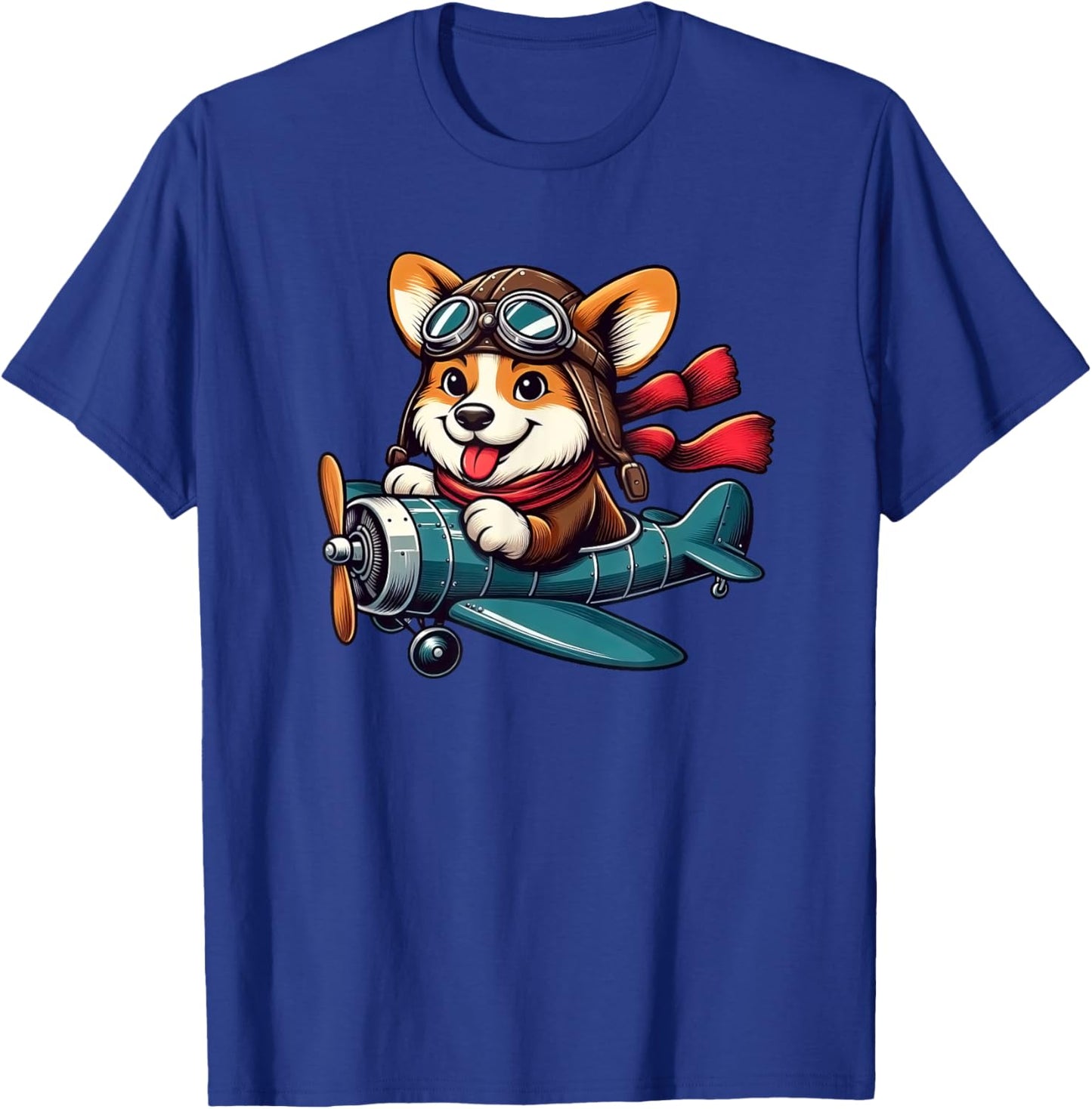 Corgi Pilot Dog Funny Aviator T-Shirt - T-Shirt | Royal