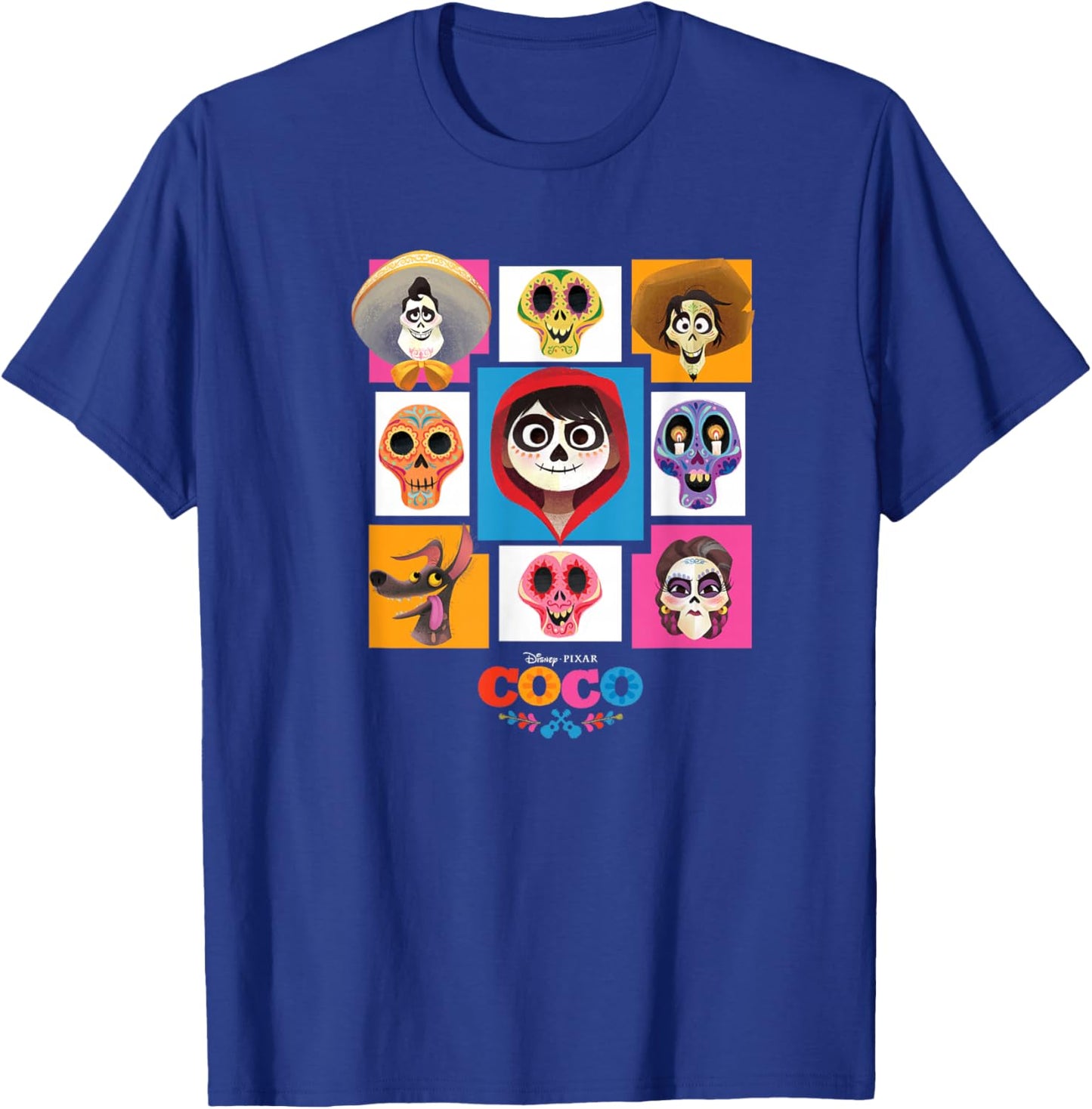 Disney Pixar Coco Main Characters Group Shot Chest Panels T-Shirt - T-Shirt | Royal