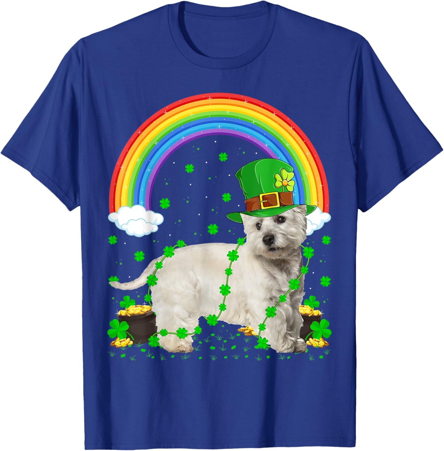 Rainbow Irish Shamrock Westie Dog St. Patrick's Day T-Shirt - T-Shirt | Royal
