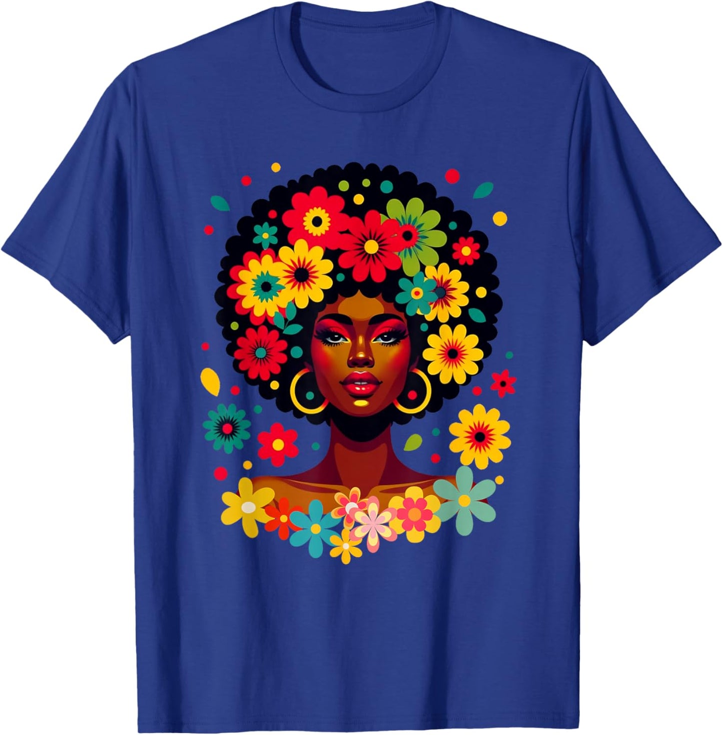 Groovy Black Woman Melanin With Flowers Afro Pride T-Shirt - T-Shirt | Royal