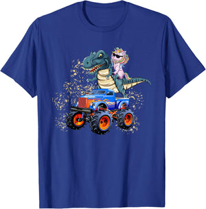 Unicorn Riding T rex Monster Truck Boys Girls Unicorn T-Shirt - T-Shirt | Royal