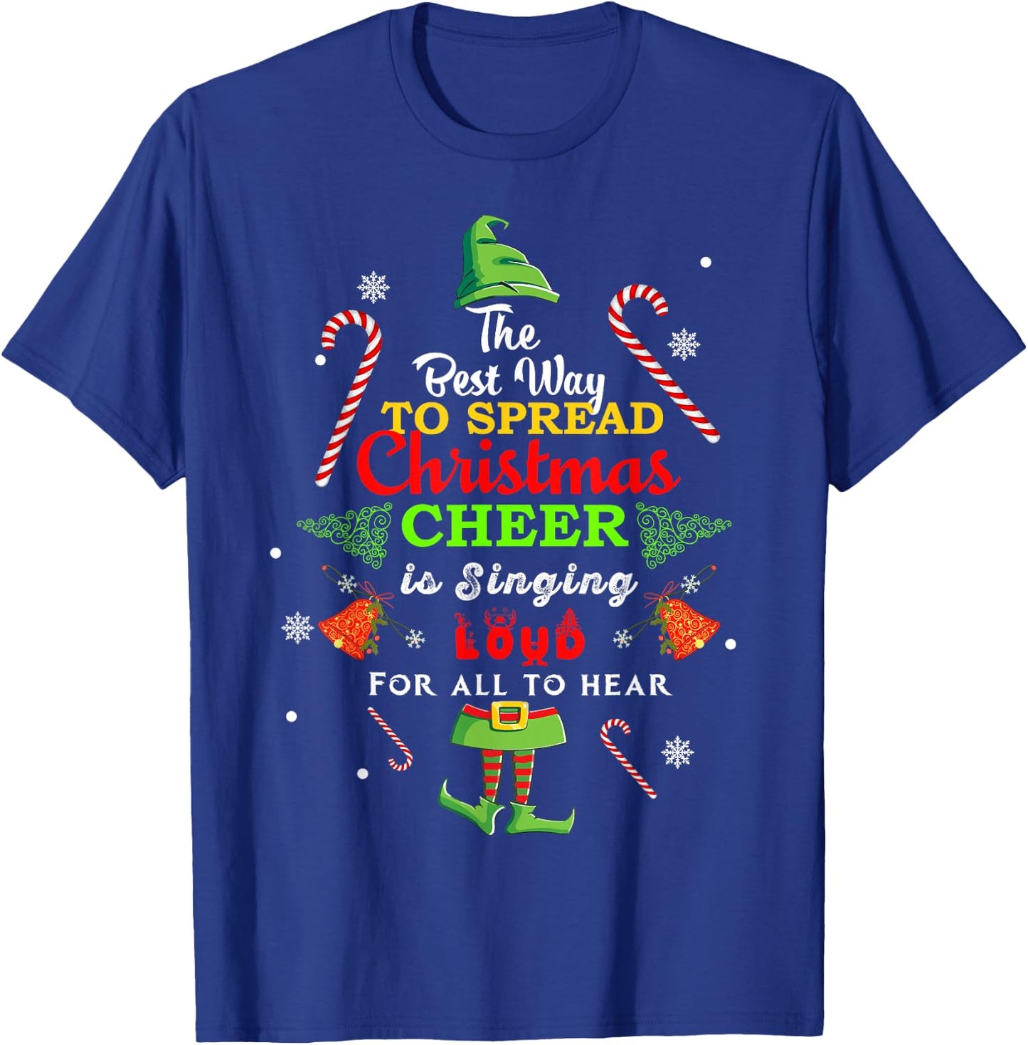 Spread Christmas Cheer is Singing Loud Xmas Elf Pajama T-Shirt - T-Shirt | Royal
