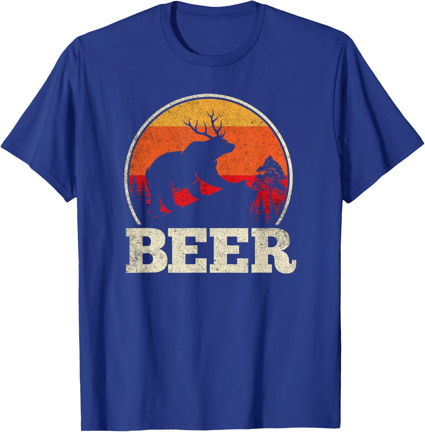 Bear Deer Antlers Funny Craft Beer Retro Gift T-Shirt - T-Shirt | Royal