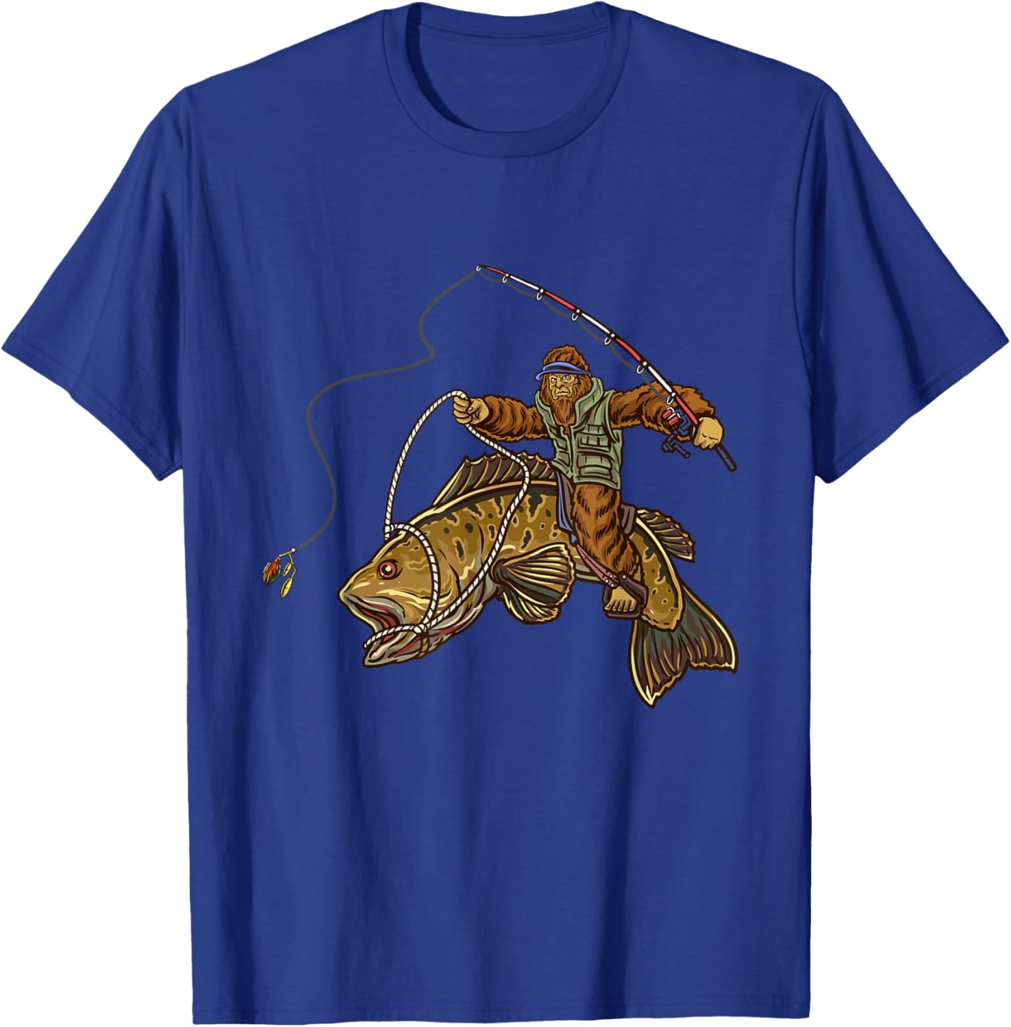 Smallmouth Bass Fishing Bigfoot Fisherman T-Shirt - T-Shirt | Royal
