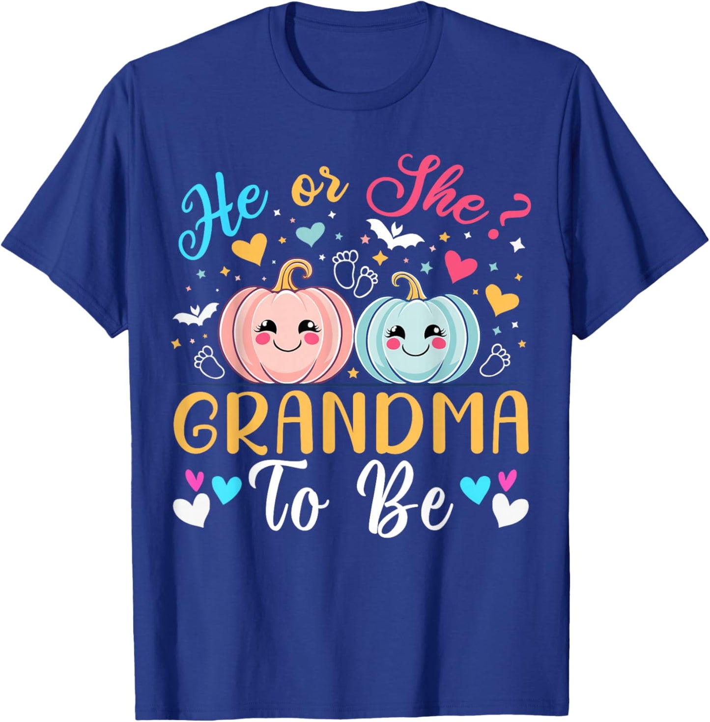 Halloween Gender Reveal He or She Grandma To Be Pumpkin T-Shirt - T-Shirt | Royal