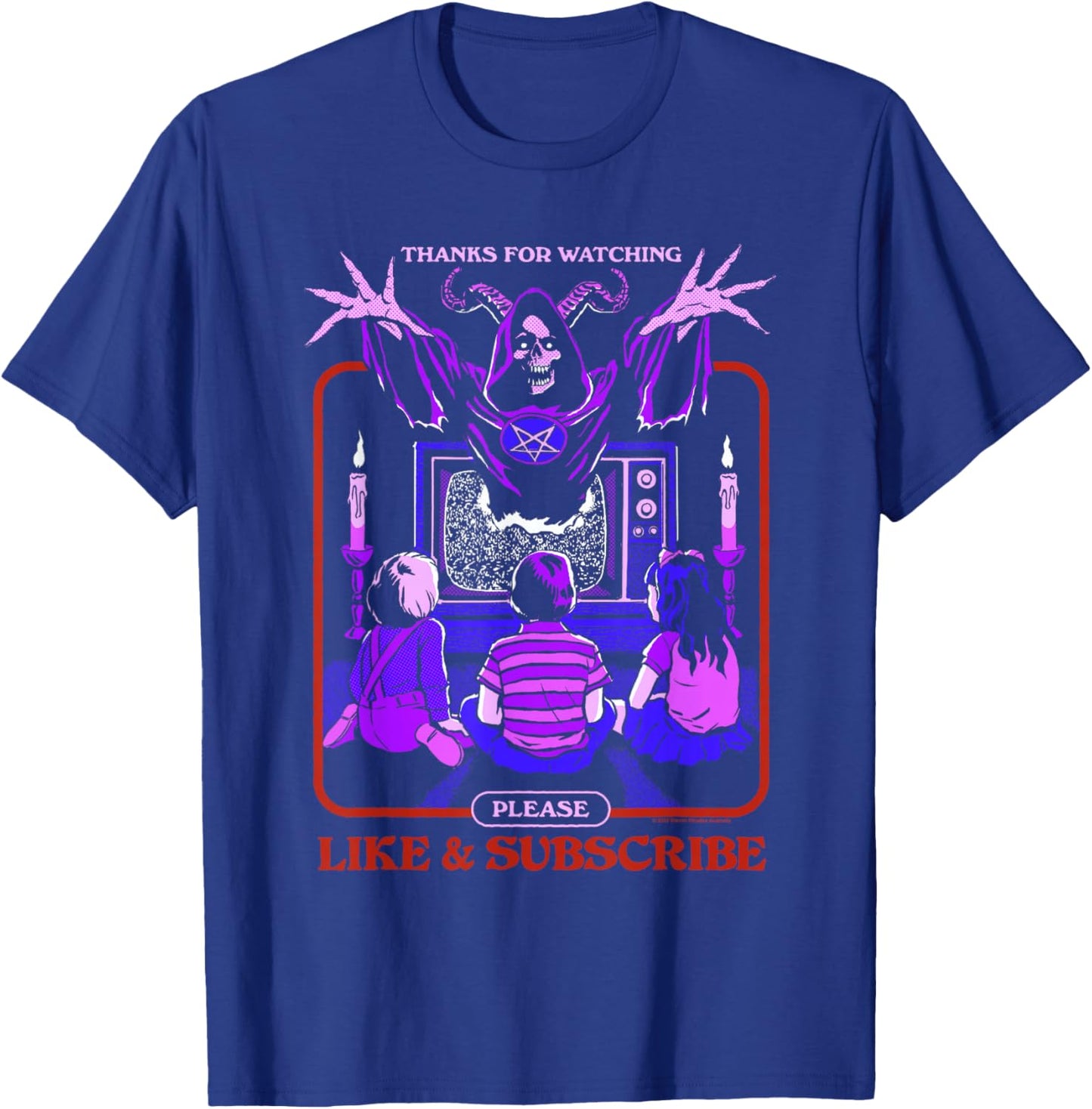 Steven Rhodes Demonic Like and Subscribe Cult Dark Humor T-Shirt - T-Shirt | Royal