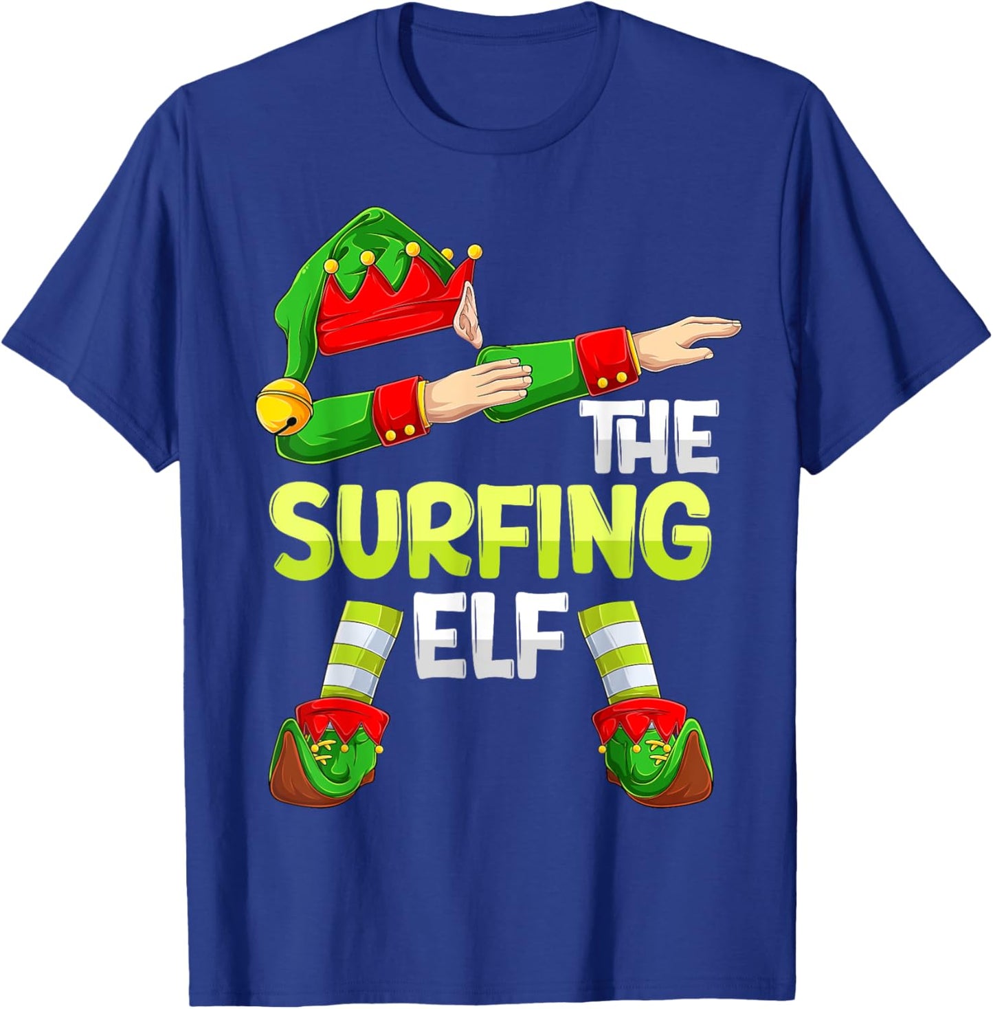 Dabbing Elf Christmas Surfer Surf The Surfing Elf T-Shirt - T-Shirt | Royal