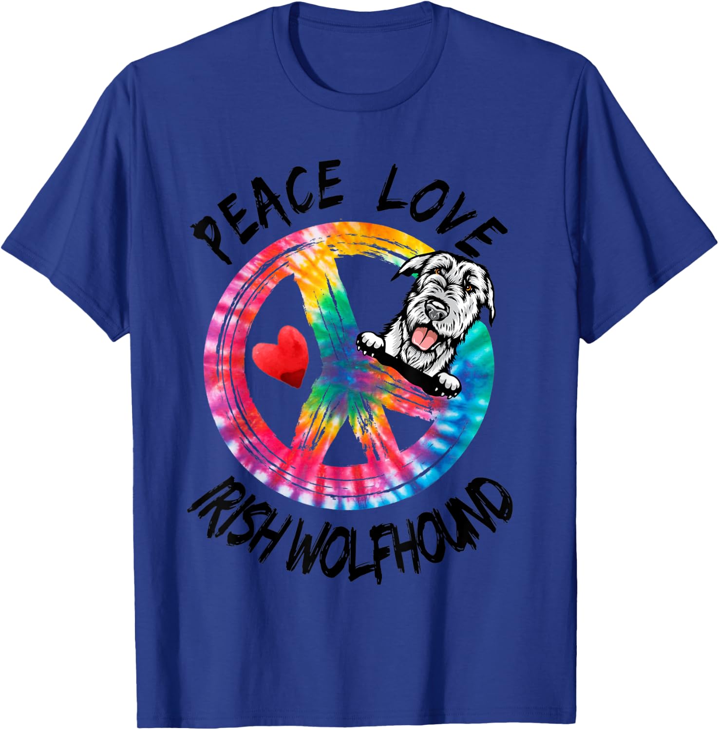 Peace Love Irish Wolfhound Tie Dye Rainbow Dog Lover Gifts T-Shirt - T-Shirt | Royal