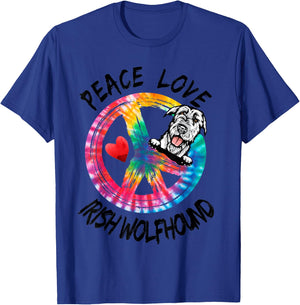 Peace Love Irish Wolfhound Tie Dye Rainbow Dog Lover Gifts T-Shirt - T-Shirt | Royal