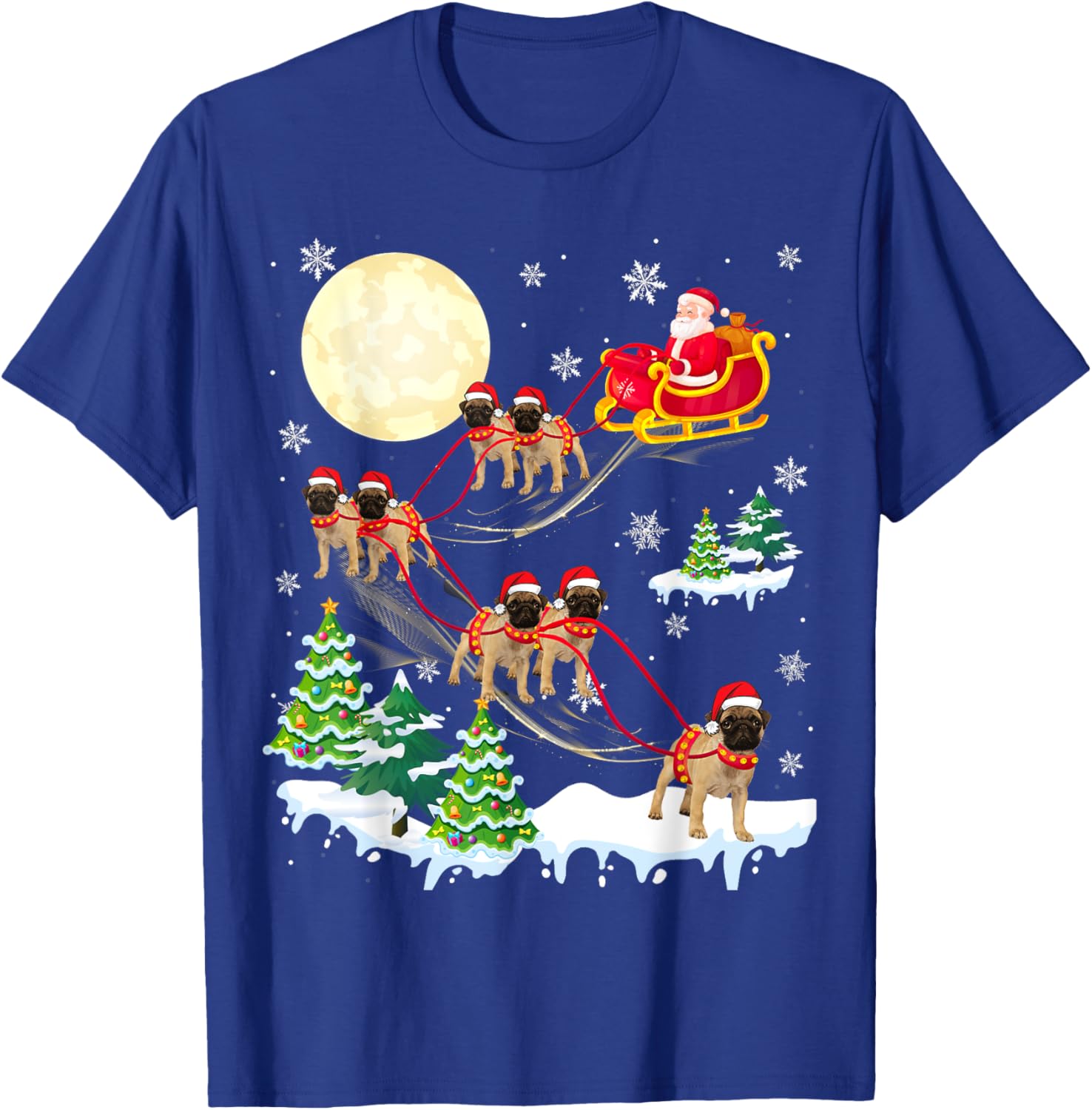 Puggle Reindeer Christmas Dog Riding Santa Hat Xmas T-Shirt - T-Shirt | Royal