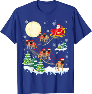 Puggle Reindeer Christmas Dog Riding Santa Hat Xmas T-Shirt - T-Shirt | Royal