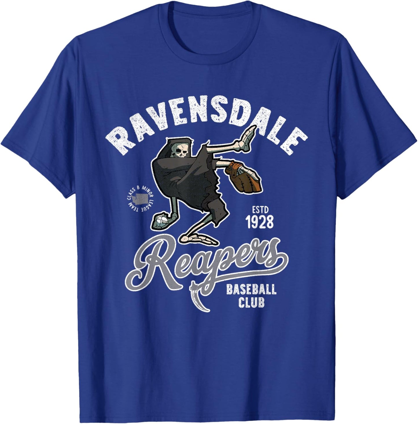 Ravensdale Grim Reapers Retro Minor League Baseball Team T-Shirt - T-Shirt | Royal