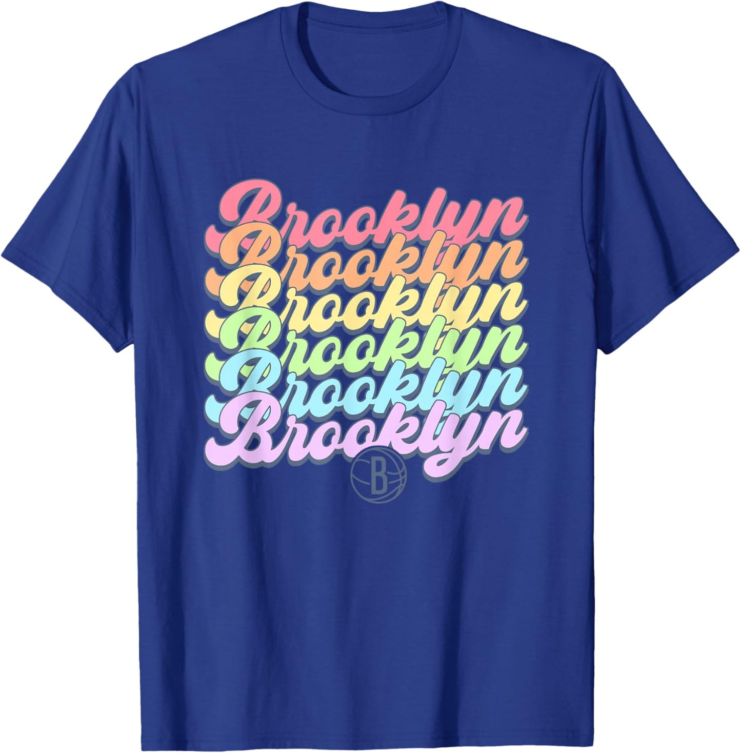 NBA Brooklyn Nets Pastel Rainbow Pride Stack T-Shirt - T-Shirt | Royal
