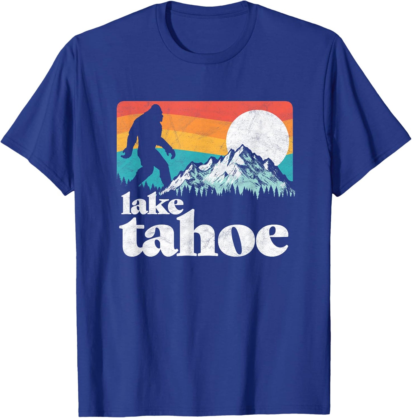 Lake Tahoe Retro Bigfoot Mountains Vintage Graphic T-Shirt - T-Shirt | Royal