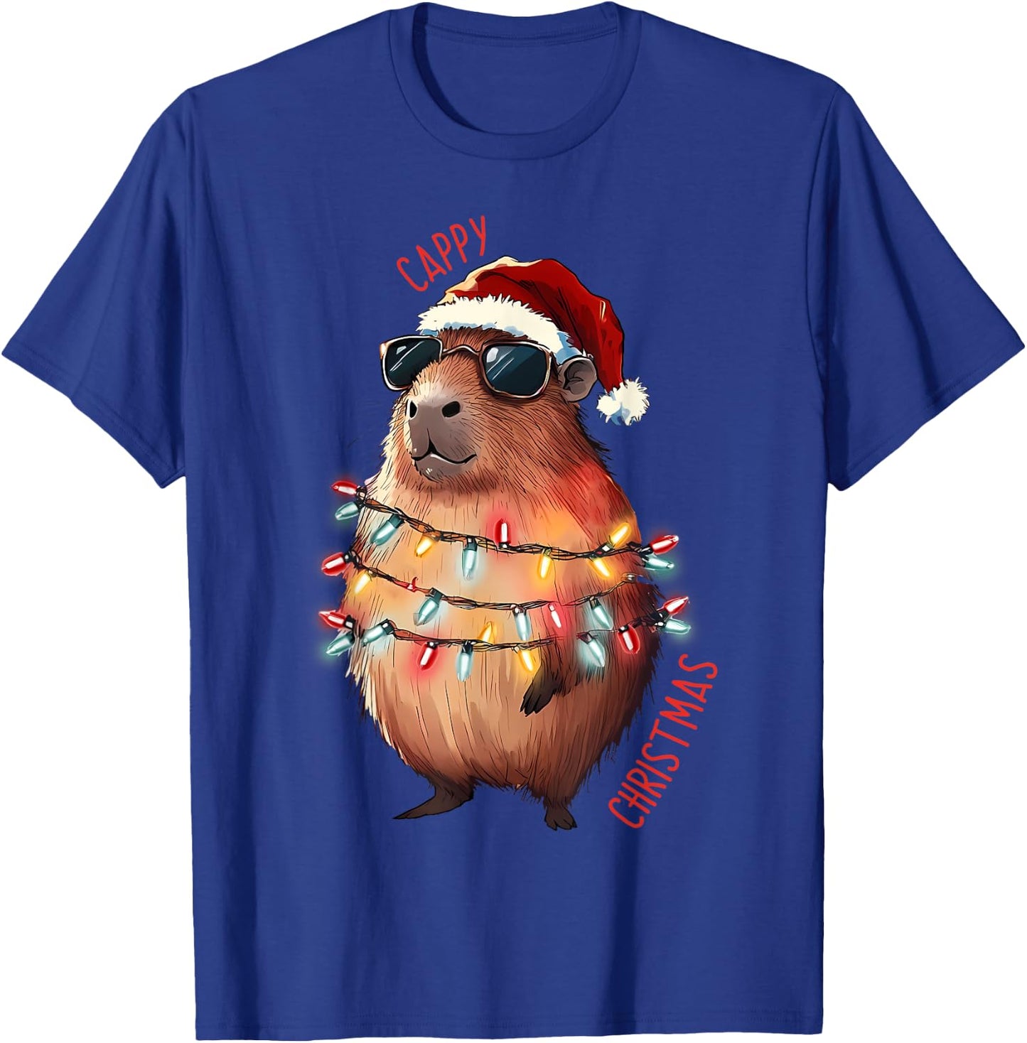 Cute Capybara Christmas Lights With sunglass Animal Lover T-Shirt - T-Shirt | Royal