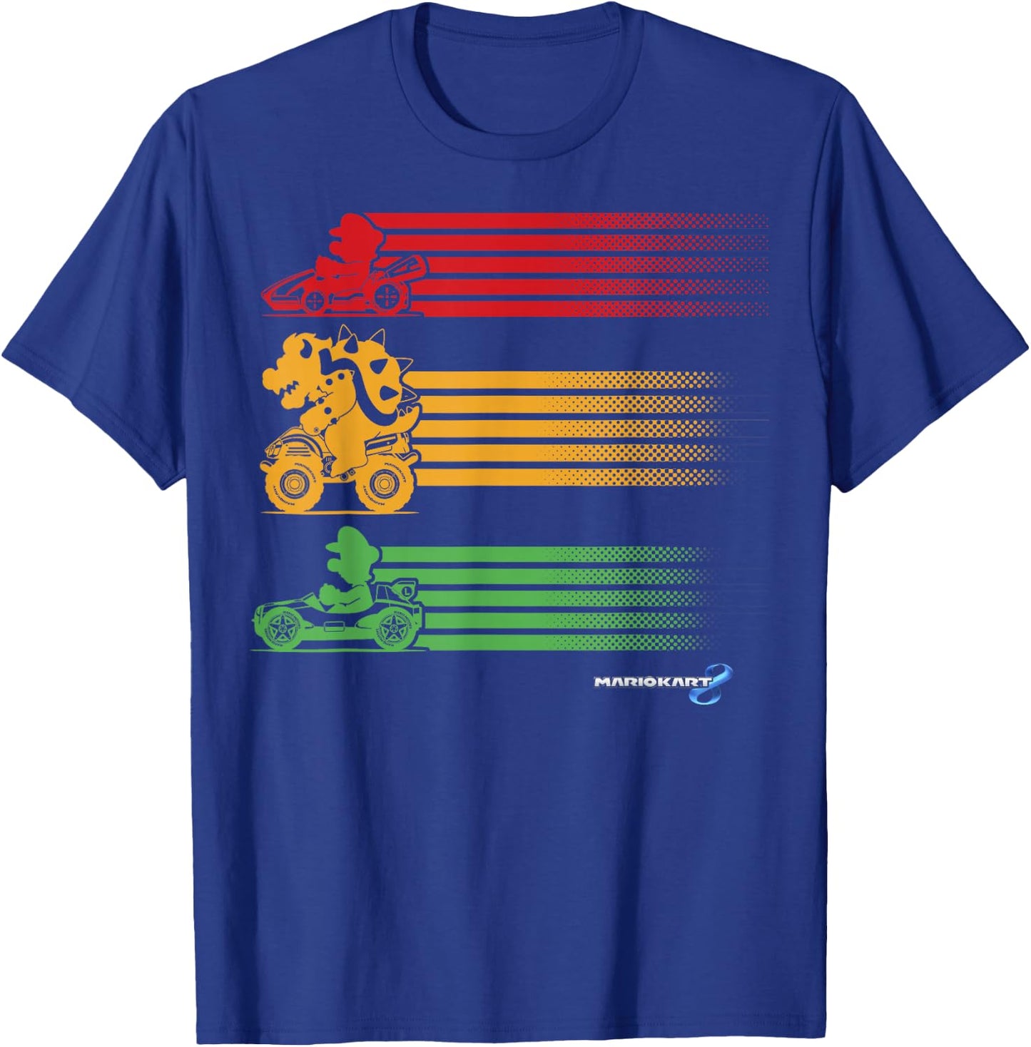 Mario Kart Mario Bowser Yoshi Line Stack T-Shirt - T-Shirt | Royal
