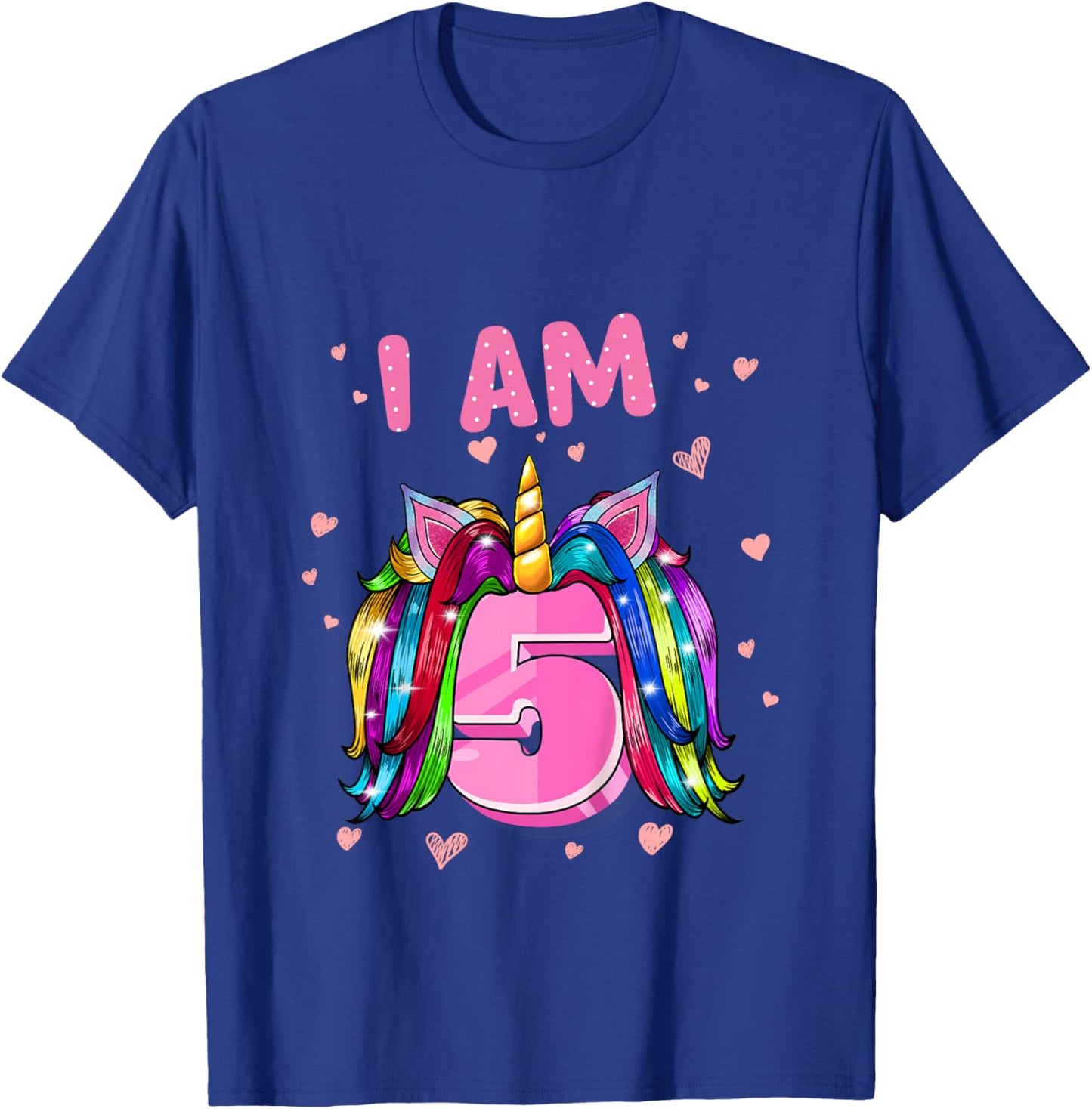 Girl 5th Birthday Unicorn I Am 5 T-Shirt - T-Shirt | Royal