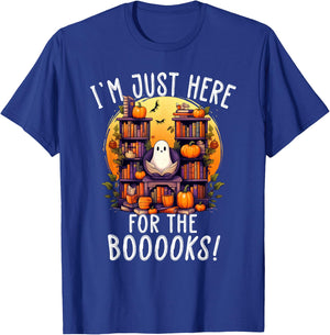 I'm Just Here For the Books - Fun Library Halloween Boo Pun T-Shirt - T-Shirt | Royal