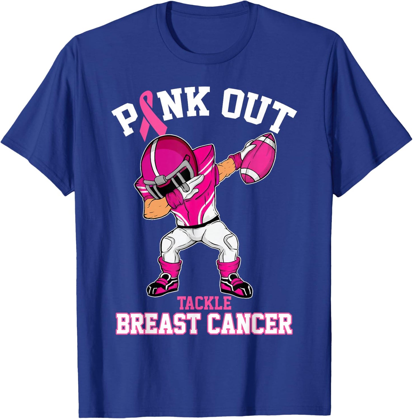 Pink Out Tackle Breast Cancer Awareness Dabbing Football T-Shirt - T-Shirt | Royal