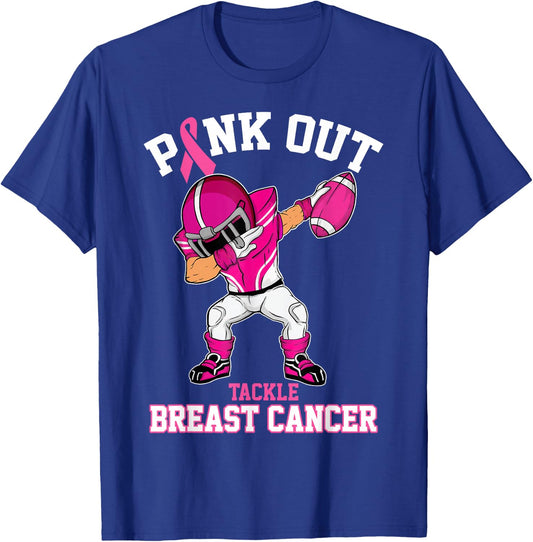 Pink Out Tackle Breast Cancer Awareness Dabbing Football T-Shirt - T-Shirt | Royal