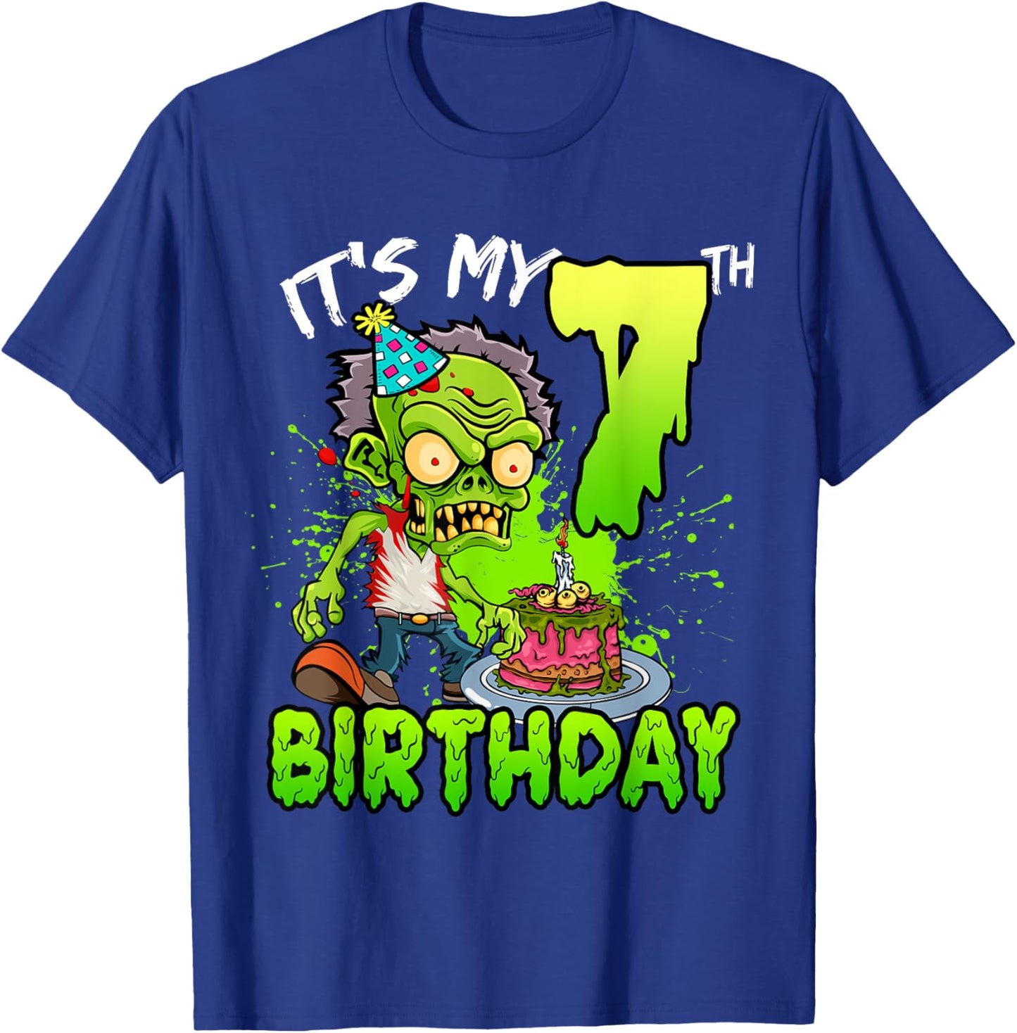It's My 7th Birthday Zombie Lover 7 Year Old Boys Girls T-Shirt - T-Shirt | Royal