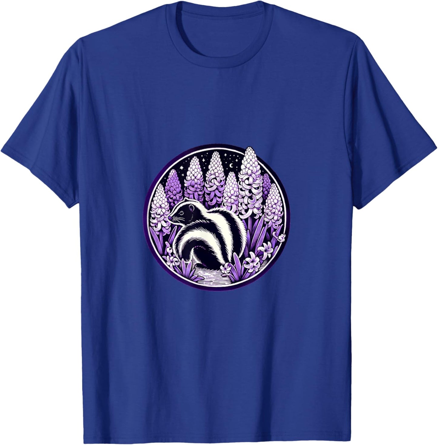 Cute Pet Skunk Art Purple Hyacinth Spring T-Shirt - T-Shirt | Royal