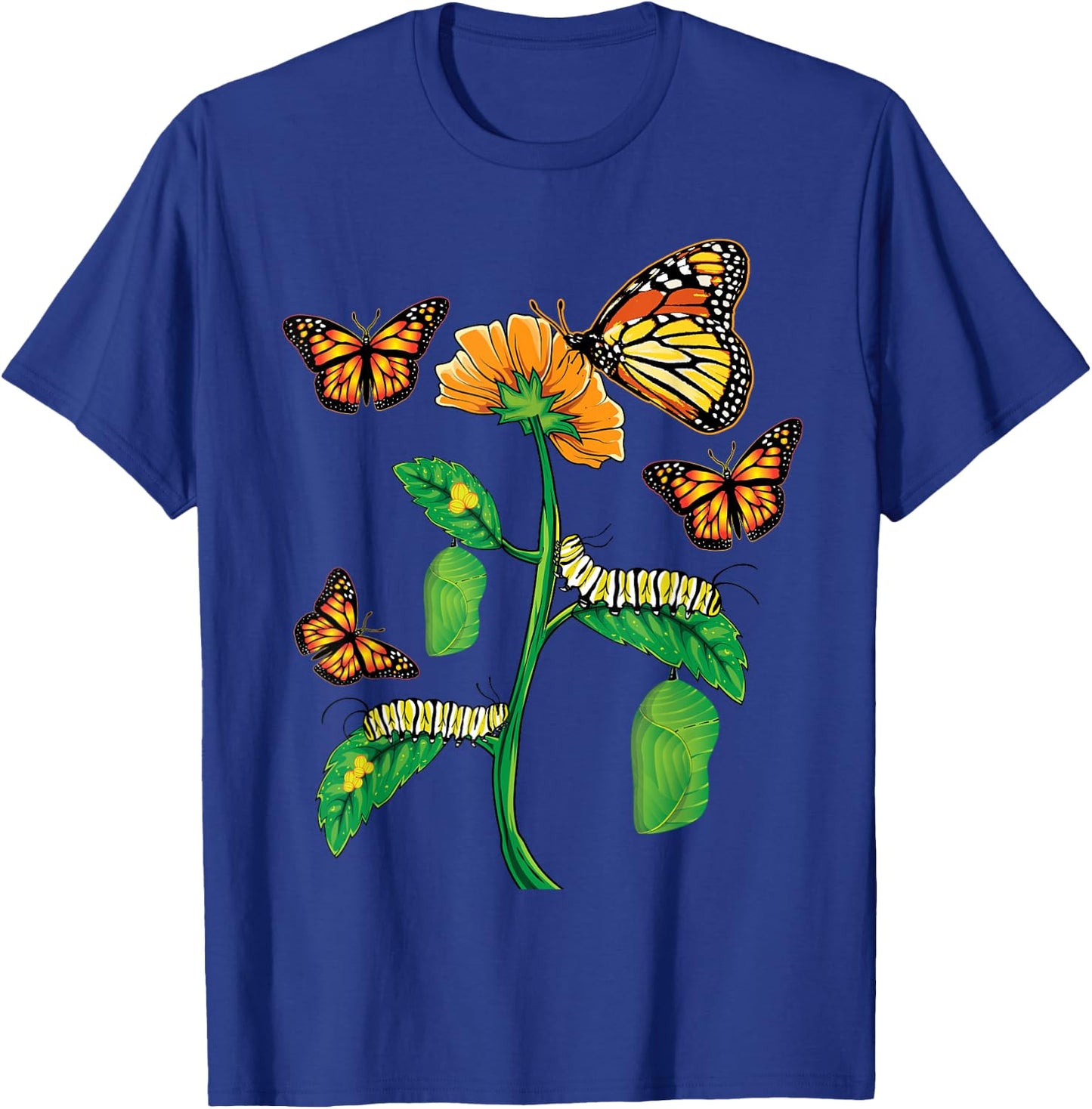 Monarch Butterfly Lover Life Cycle Metamorphosis Caterpillar T-Shirt - T-Shirt | Royal
