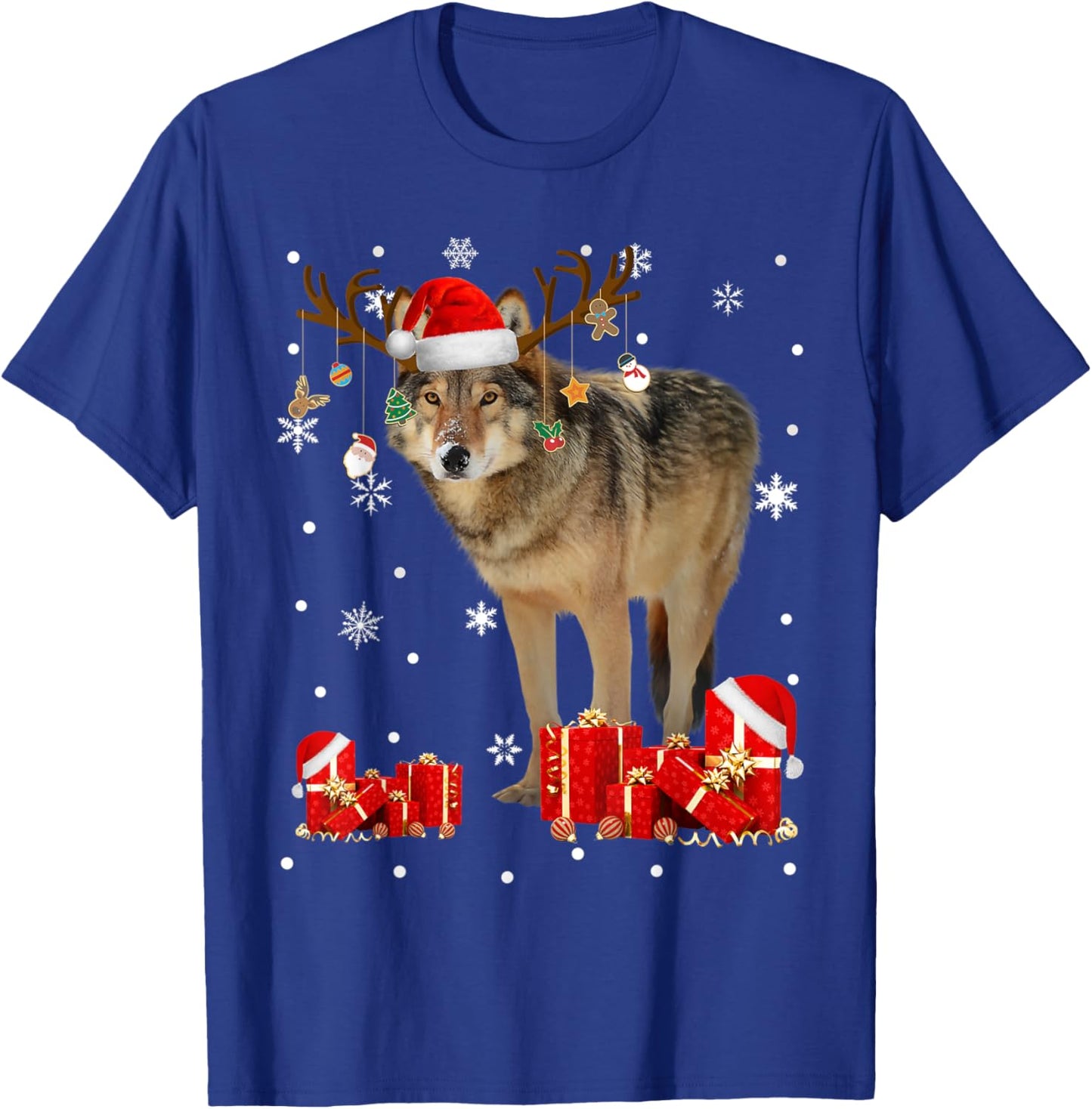 Christmas Wolf Funny Santa Reindeer Wolf Lover Gifts T-Shirt - T-Shirt | Royal