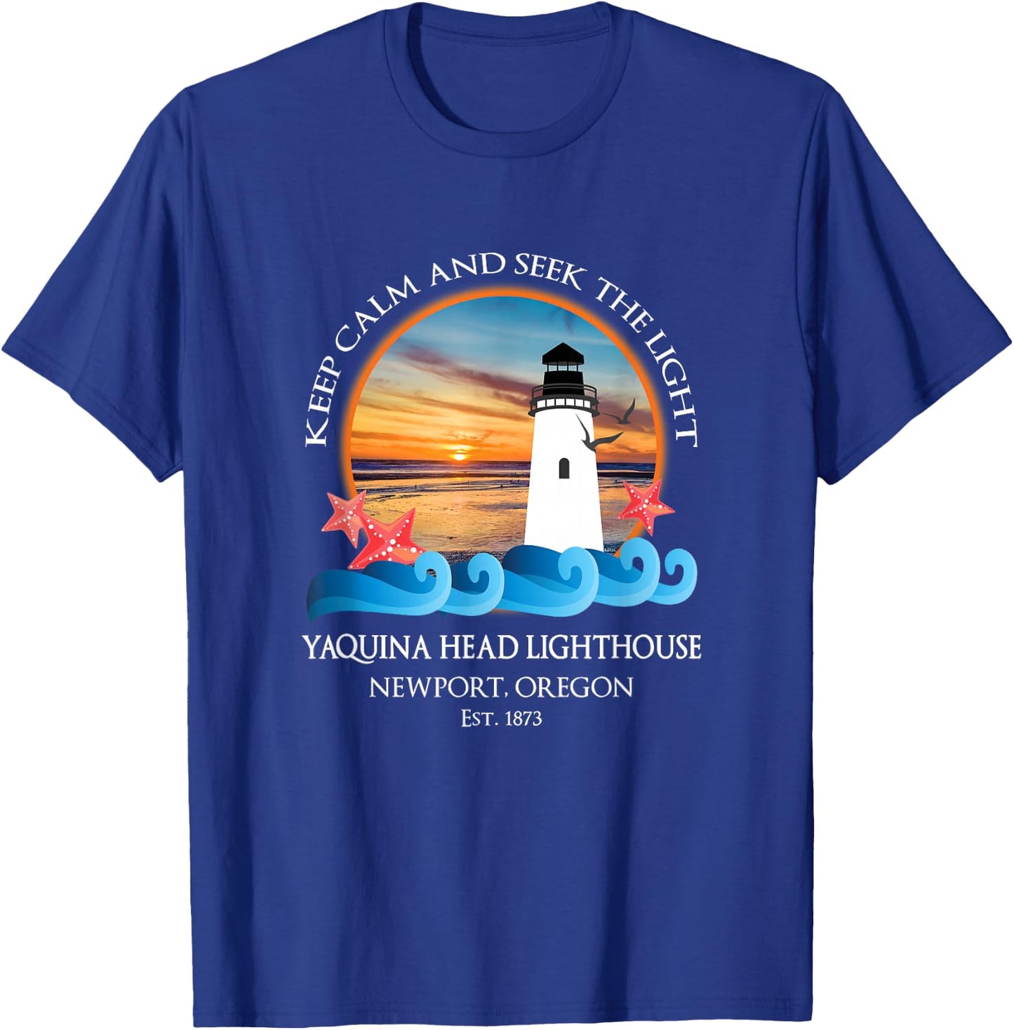Yaquina Head Lighthouse Newport Oregon Beach Ocean Souvenir T-Shirt - T-Shirt | Royal