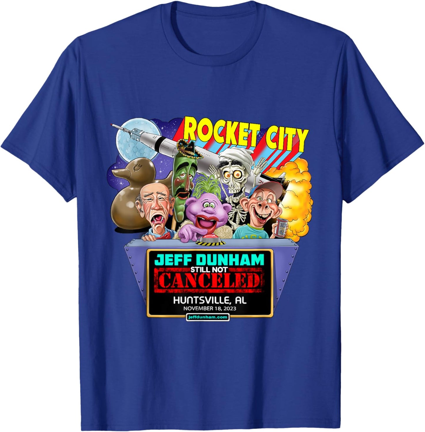 Jeff Dunham Huntsville, AL (2023) T-Shirt - T-Shirt | Royal