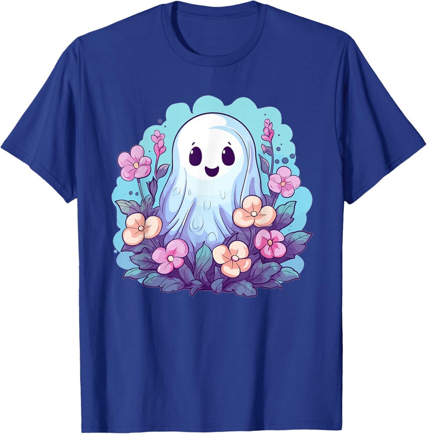 Cute Ghost With Flowers I Kids Ghost T-Shirt - T-Shirt | Royal