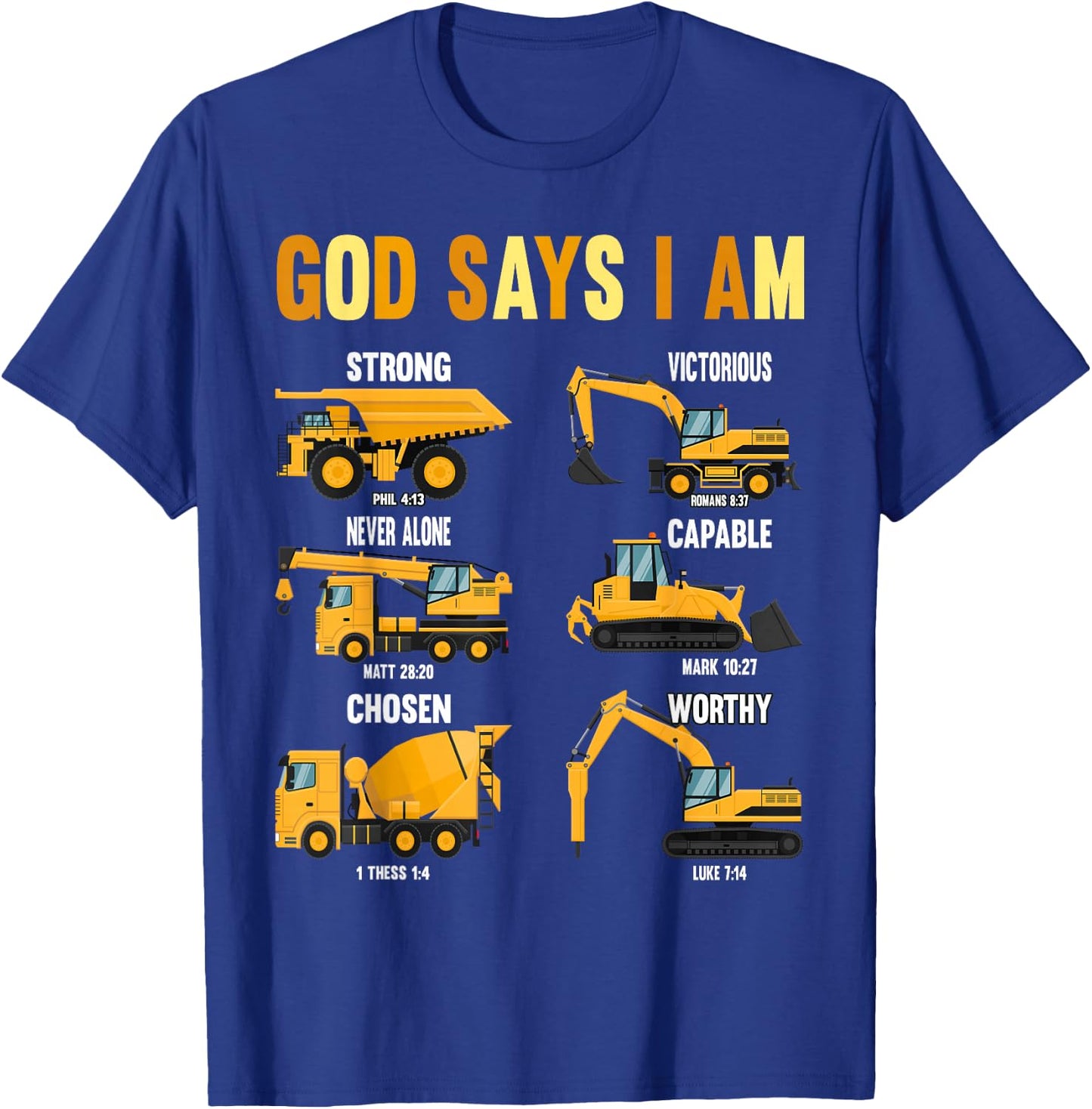 Toddler Kids God Says I Am Construction Bible Verse Truck T-Shirt - T-Shirt | Royal