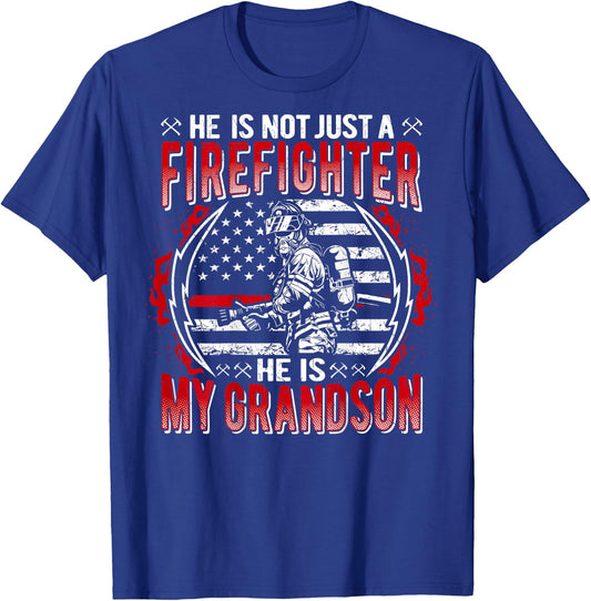 My Grandson Is A Firefighter Thin Red Line Flag Family Gifts T-Shirt - T-Shirt | Royal