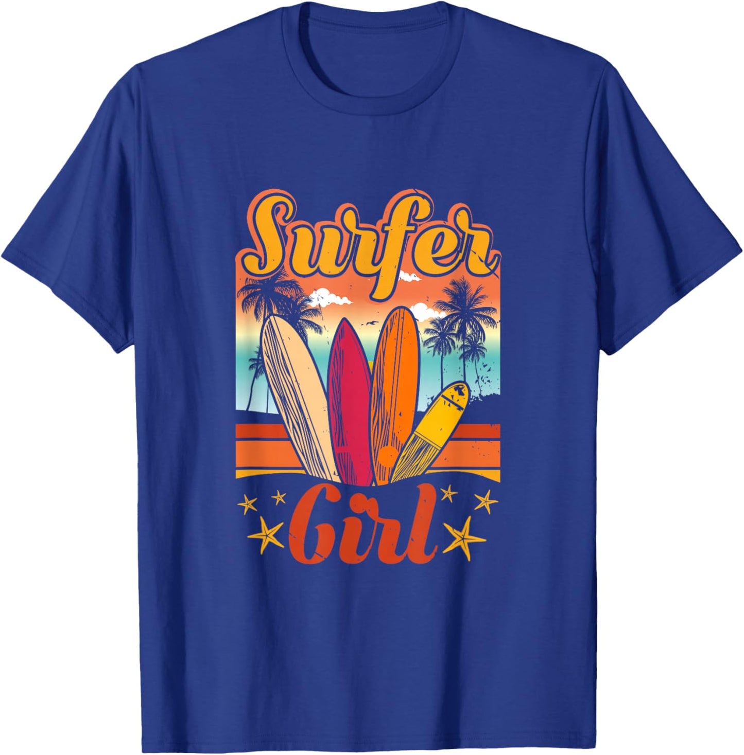 Surfer Girl Beach Retro 70s Vintage Surfing Vacation Summer T-Shirt - T-Shirt | Royal