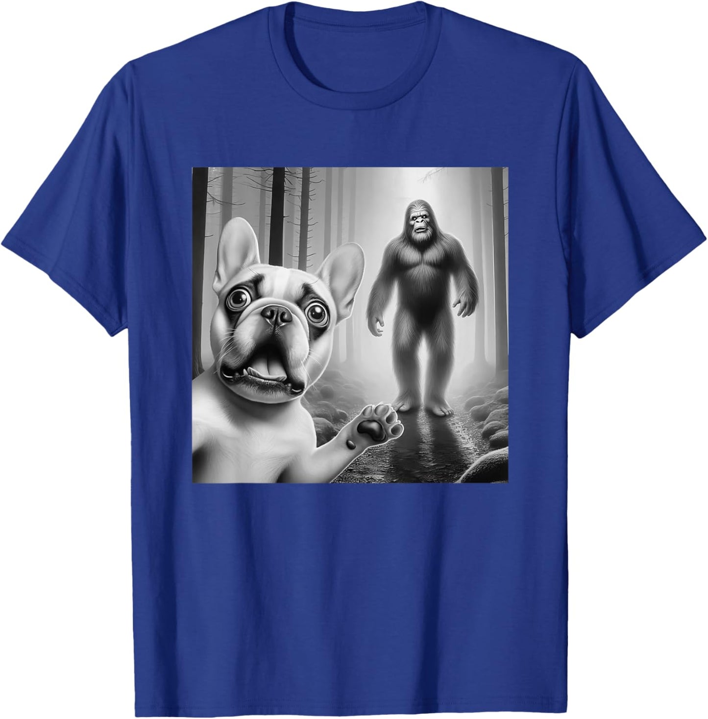 Funny French bulldog Selfie with bigfoot sasquatch Women Kids T-Shirt - T-Shirt | Royal