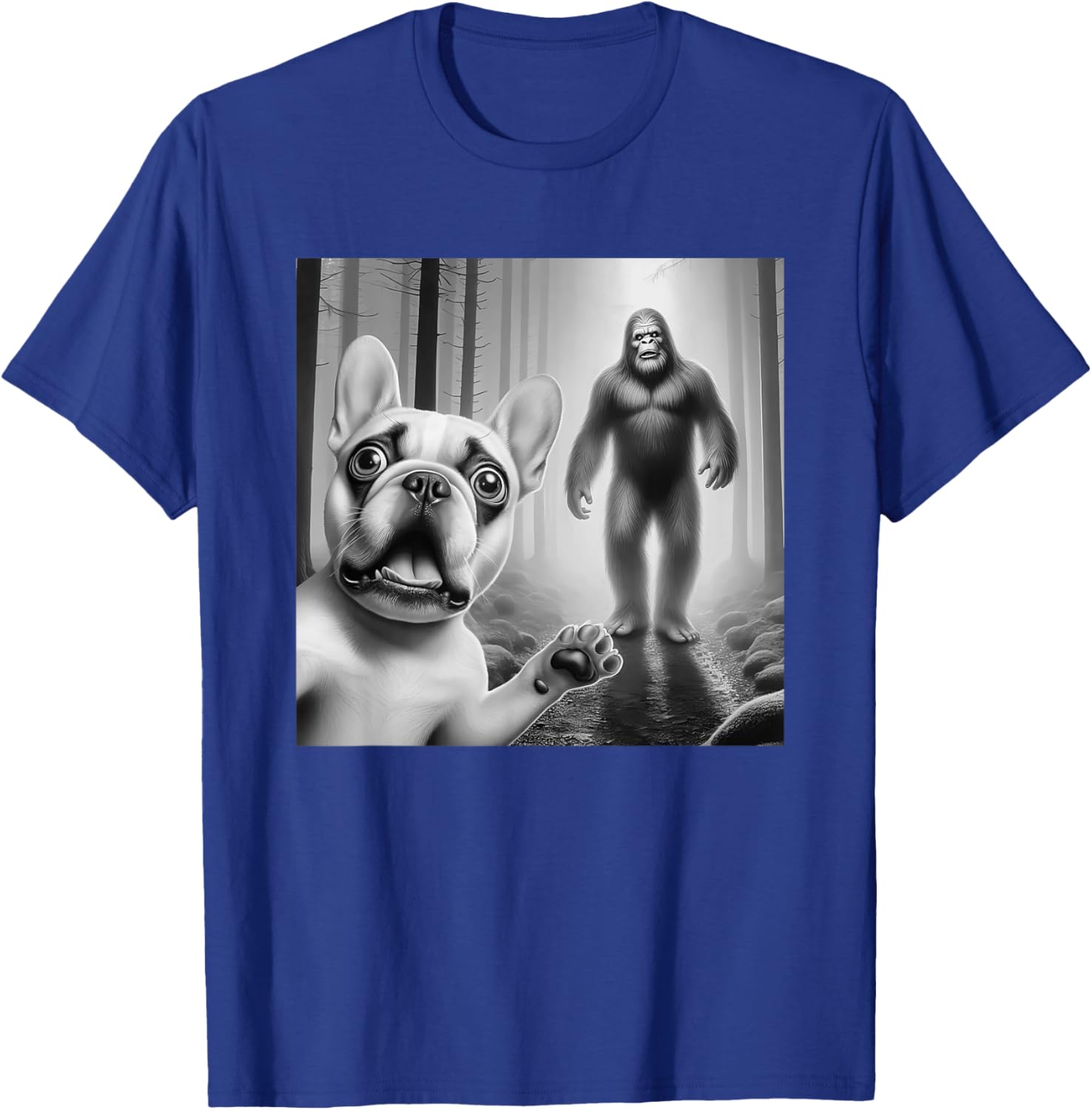 Funny French bulldog Selfie with bigfoot sasquatch Women Kids T-Shirt - T-Shirt | Royal