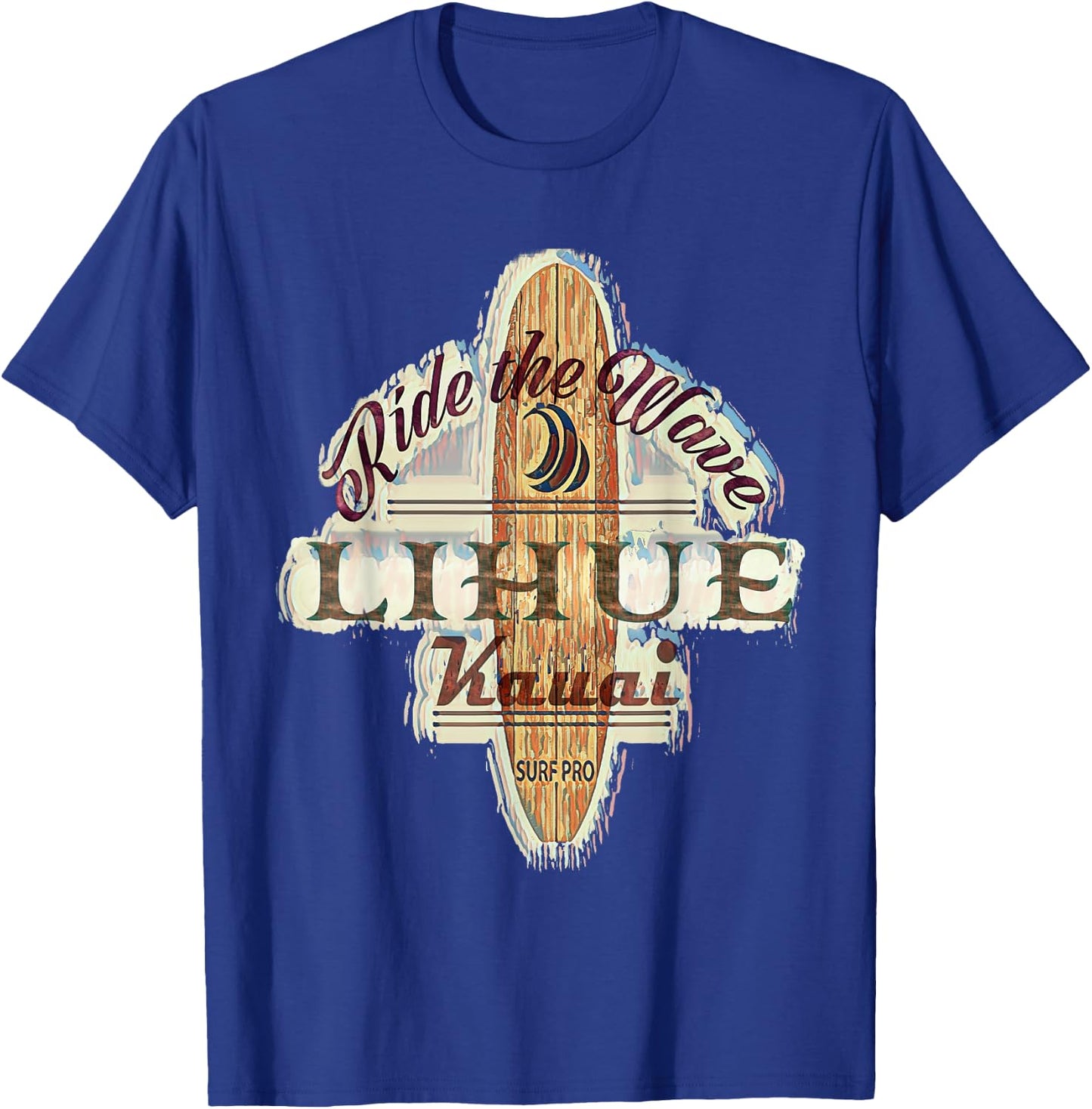 Surfing, Surfboard, Distressed Longboard Lihue Kauai T-Shirt - T-Shirt | Royal