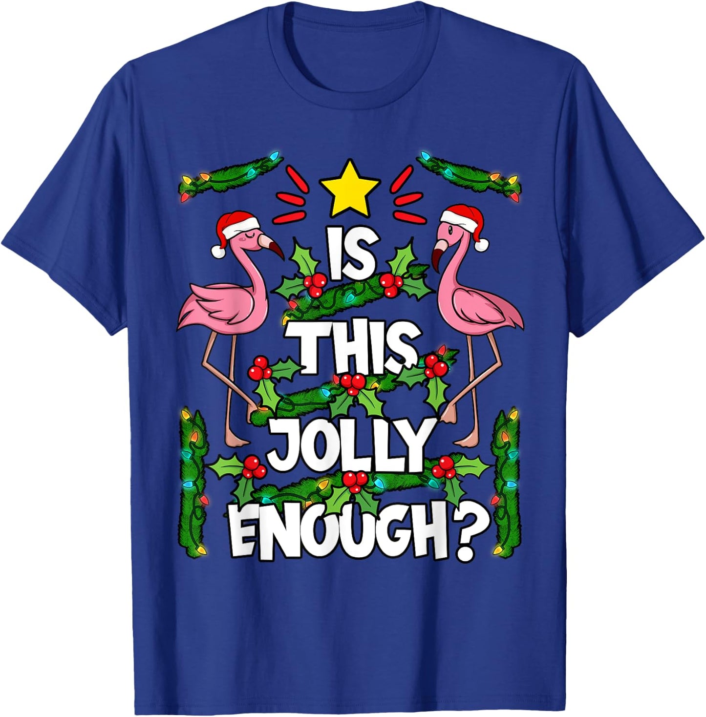 Christmas Tree Pink Flamingo Holiday Santa Hat Xmas T-Shirt - T-Shirt | Royal