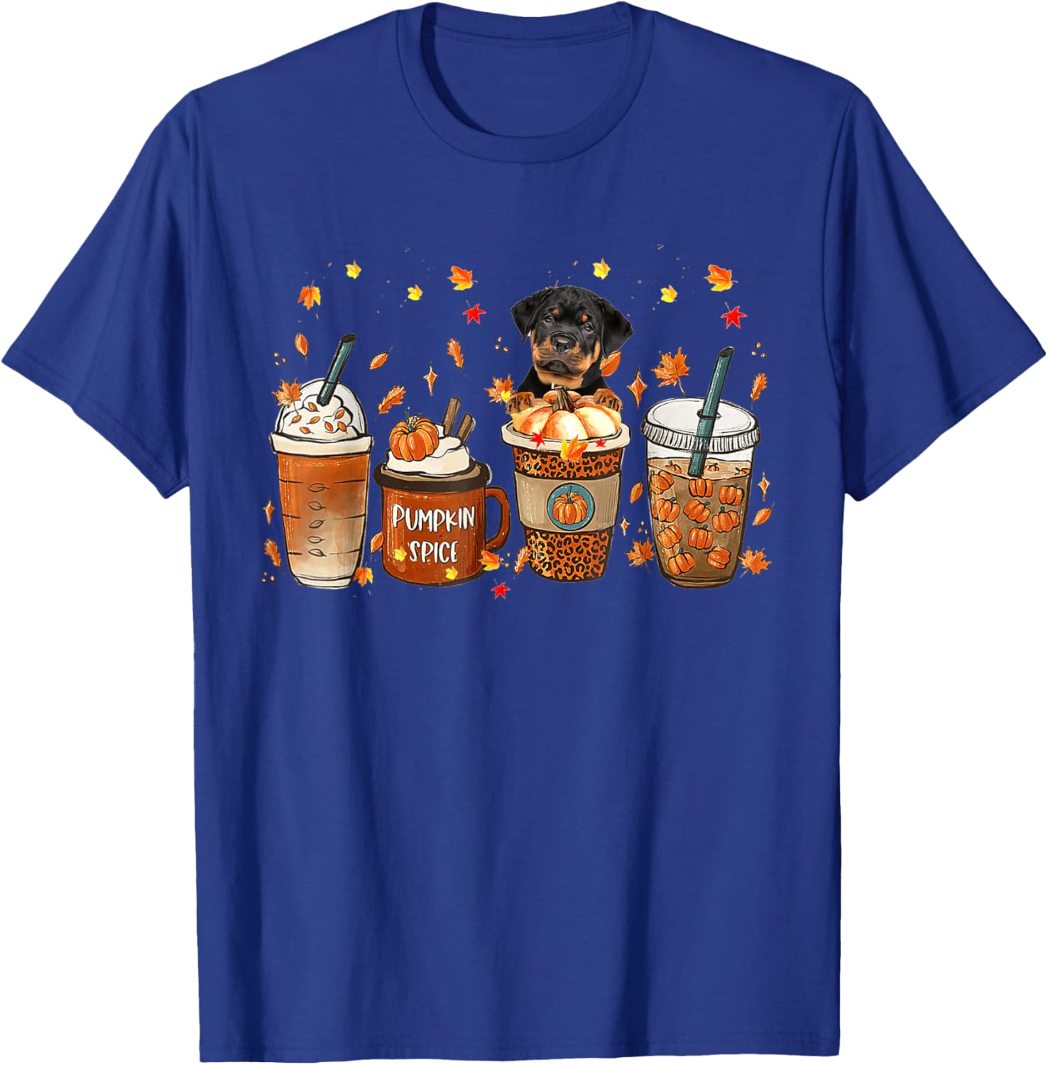 Rottweiler Fall Coffee Pumpkin Spice Latte Iced Autumn T-Shirt - T-Shirt | Royal