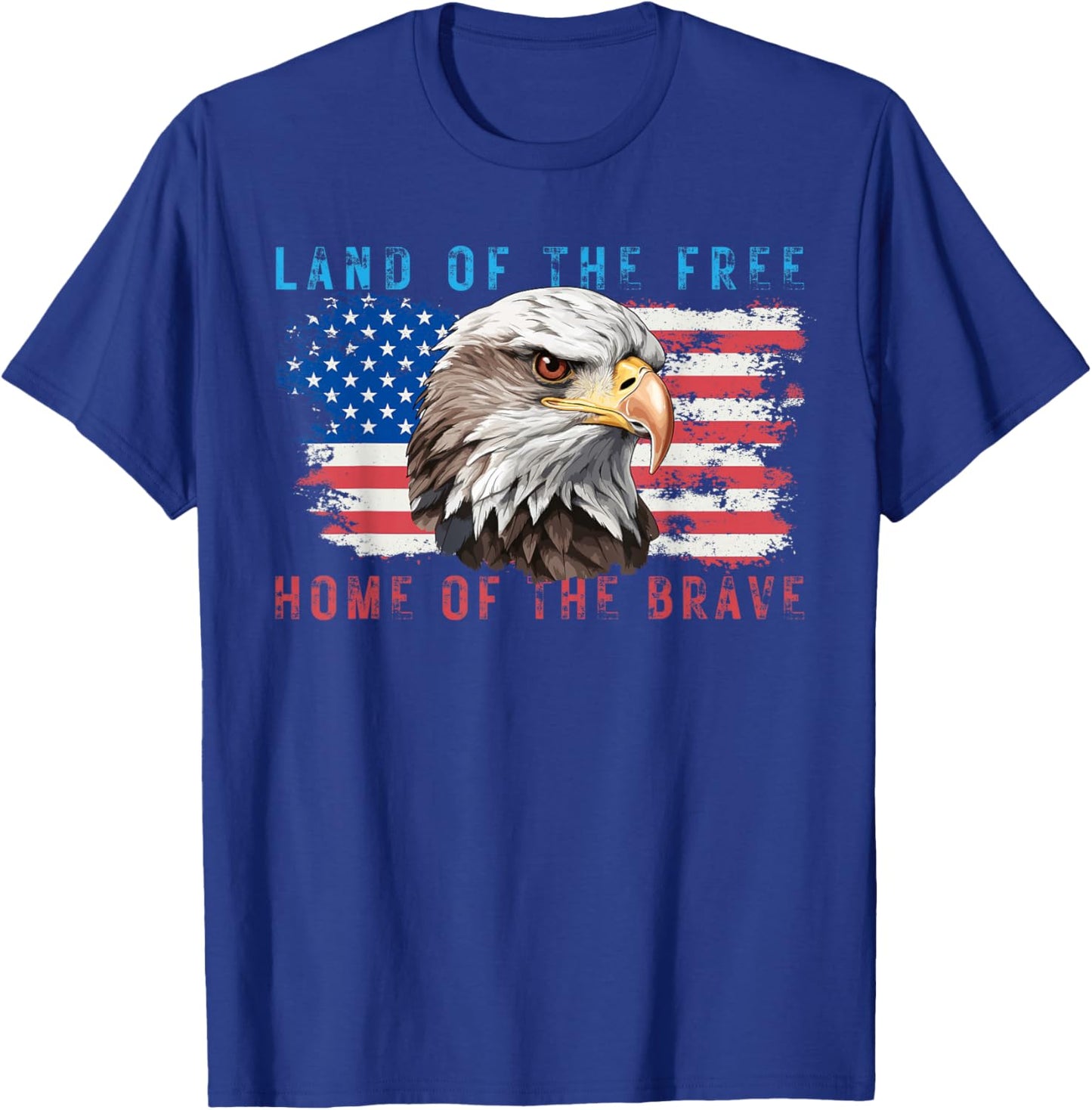 Land of the Free Home of the Brave Bald Eagle US Flag July 4 T-Shirt - T-Shirt | Royal