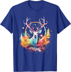 Deer Colourful Floral Motif Forest Nature Animal Lovers T-Shirt - T-Shirt | Royal