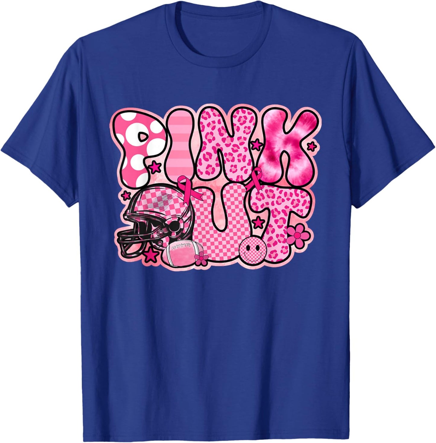 Retro Groovy Pink Out Football Breast Cancer Awareness T-Shirt - T-Shirt | Royal