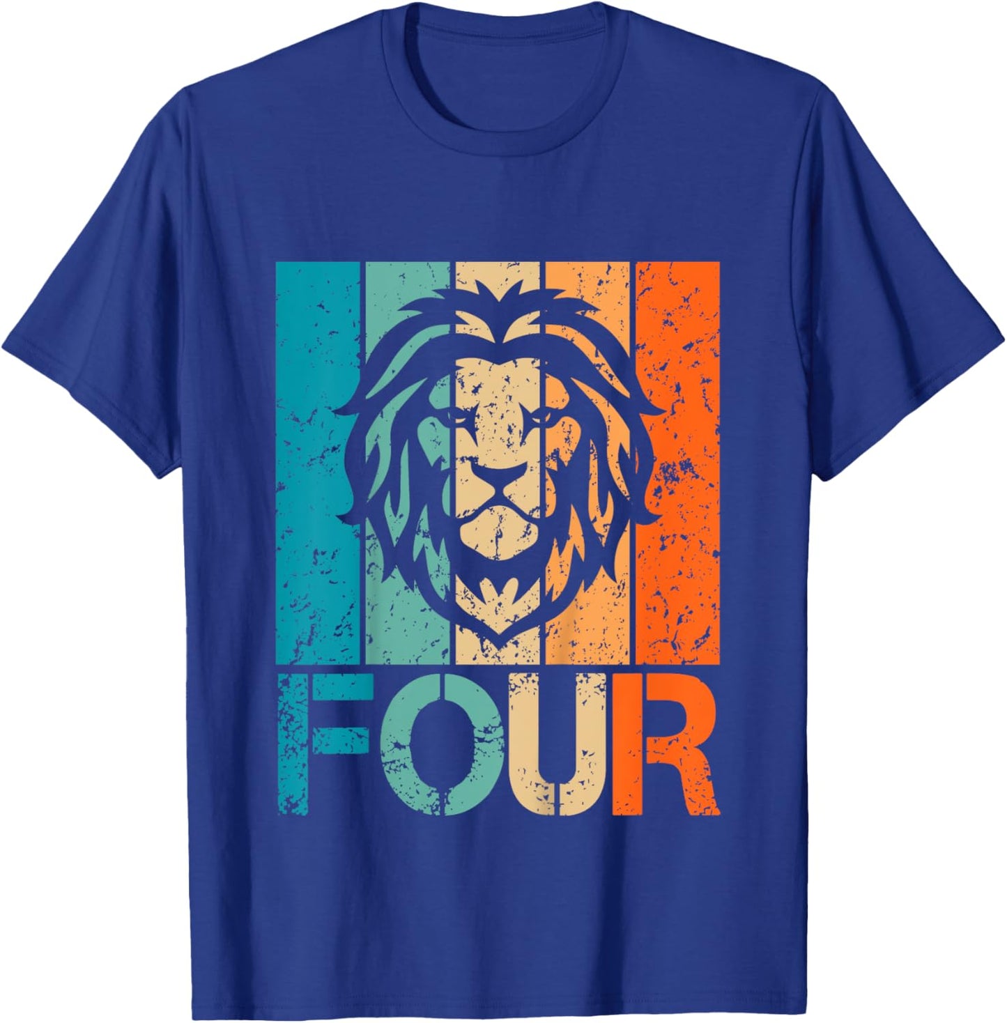 Kids Funny 4th Lion Birthday 4 Year Old Birthday Lion T-Shirt - T-Shirt | Royal