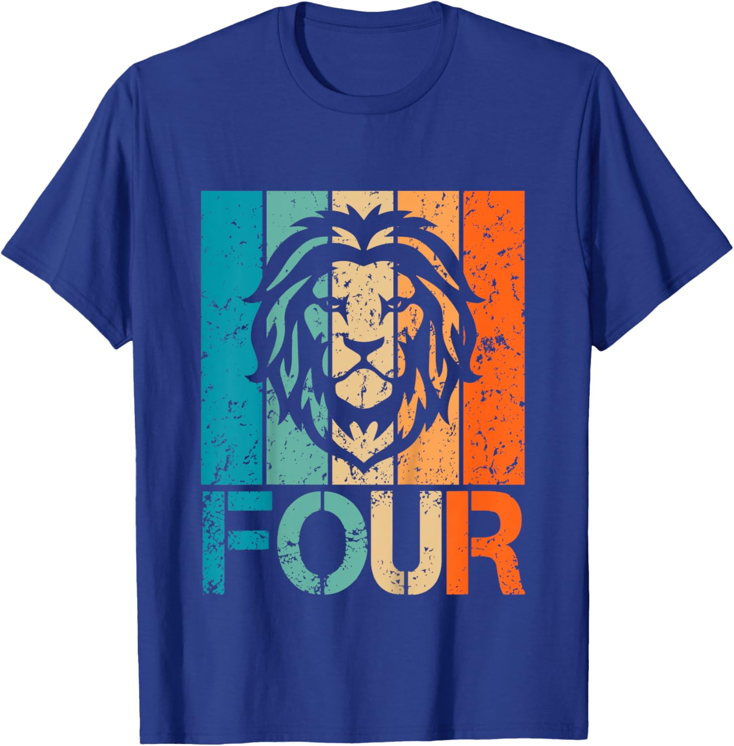 Kids Funny 4th Lion Birthday 4 Year Old Birthday Lion T-Shirt - T-Shirt | Royal