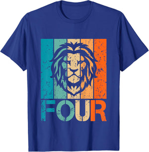 Kids Funny 4th Lion Birthday 4 Year Old Birthday Lion T-Shirt - T-Shirt | Royal
