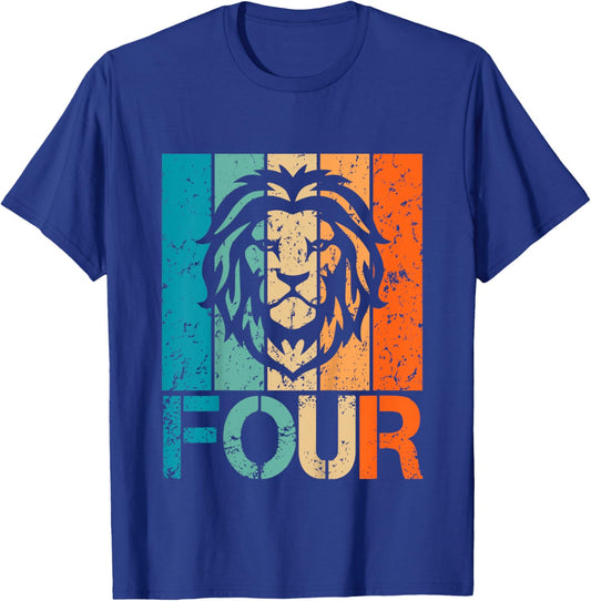 Kids Funny 4th Lion Birthday 4 Year Old Birthday Lion T-Shirt - T-Shirt | Royal