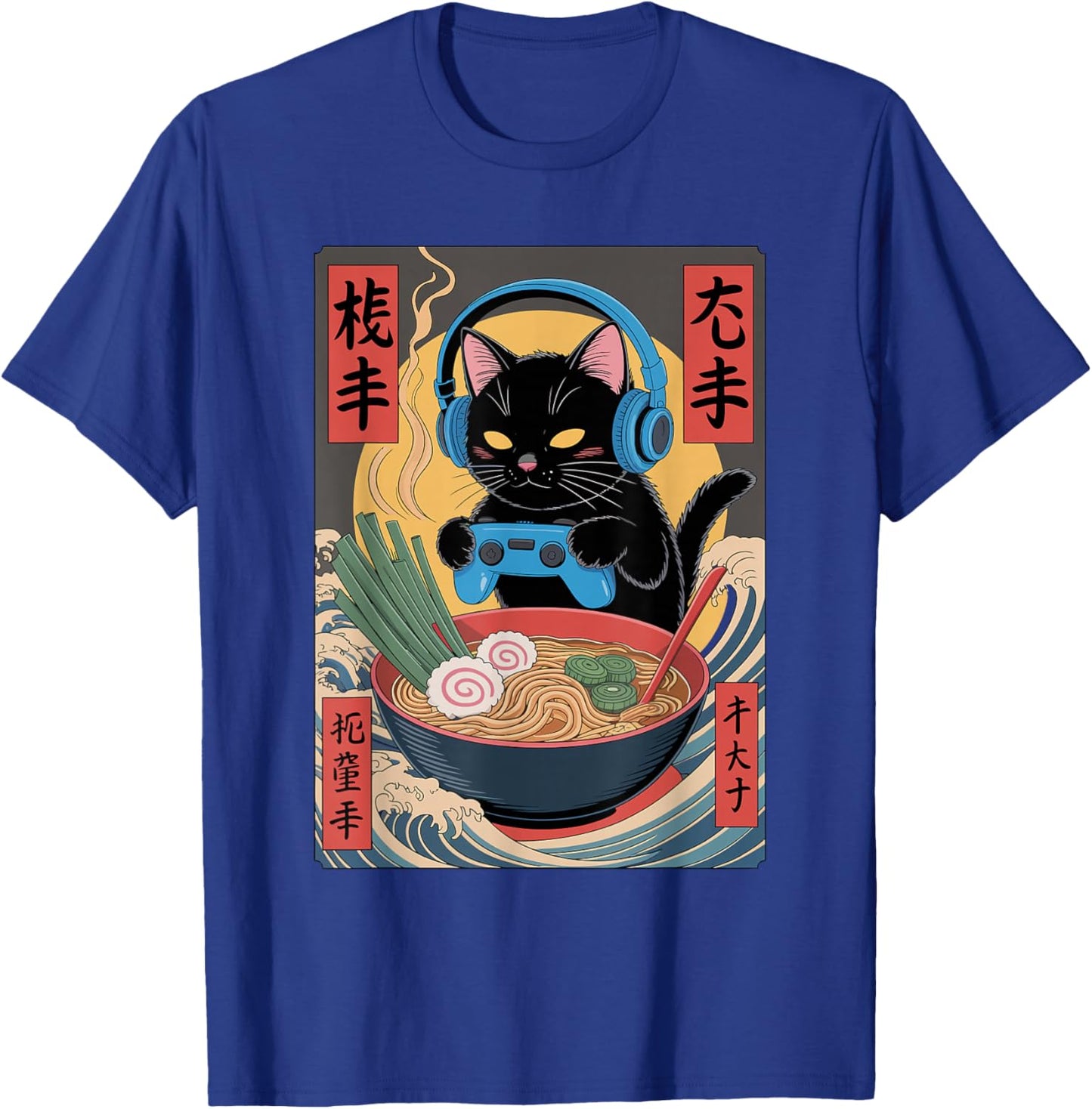 Cute Kawaii Gamer Cat Funny Ramen Retro Japanese Cat Gaming T-Shirt - T-Shirt | Royal