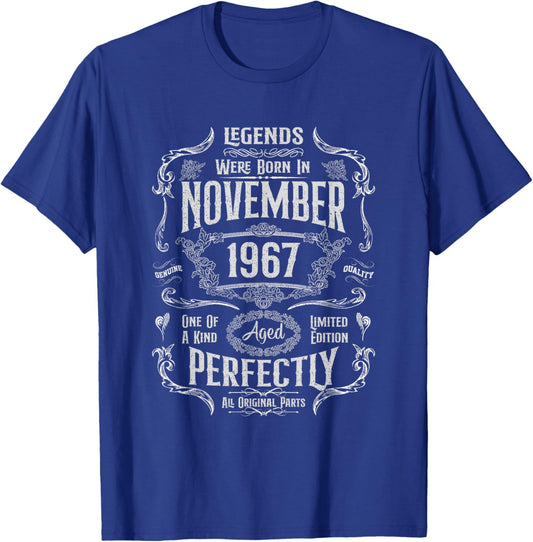57th Birthday Legends Were Born In November 1967 T-Shirt - T-Shirt | Royal