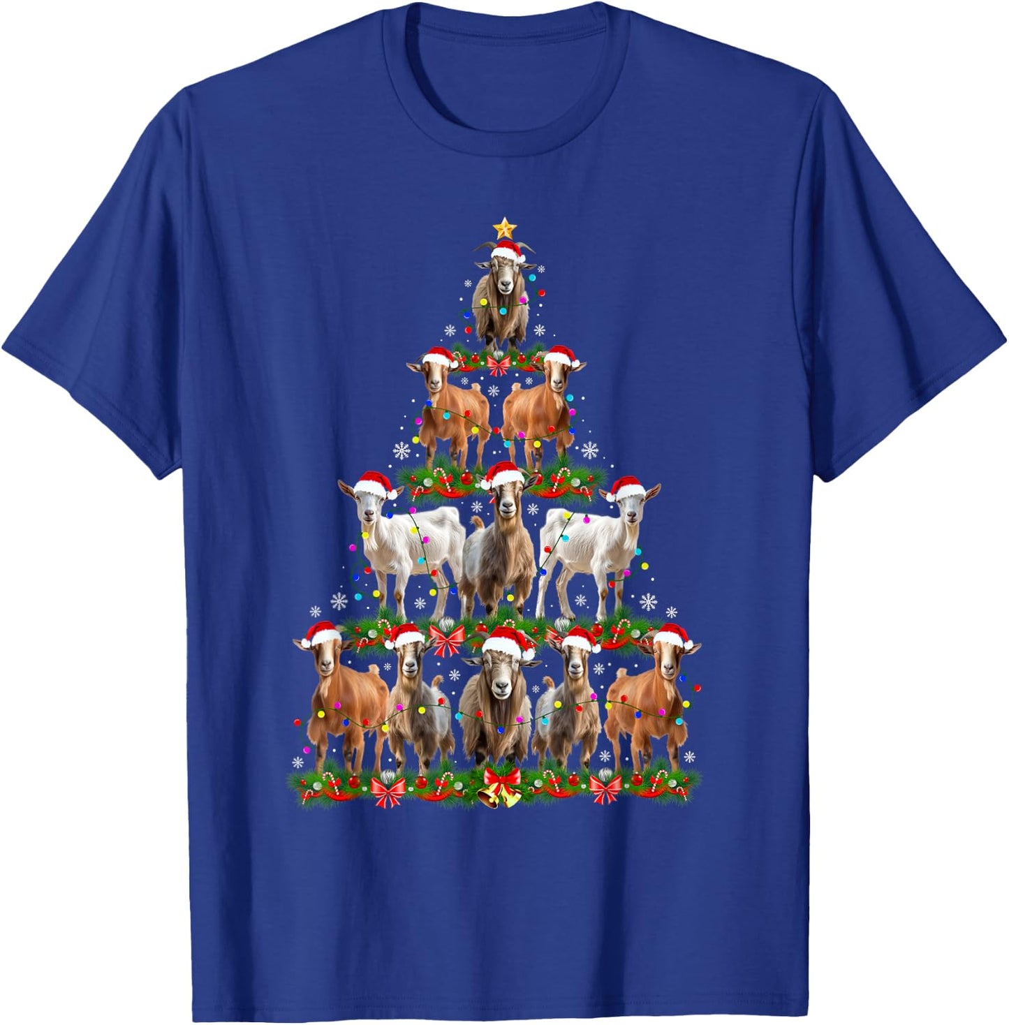Goat Christmas Tree Lights Funny Xmas Family Men Women T-Shirt - T-Shirt | Royal